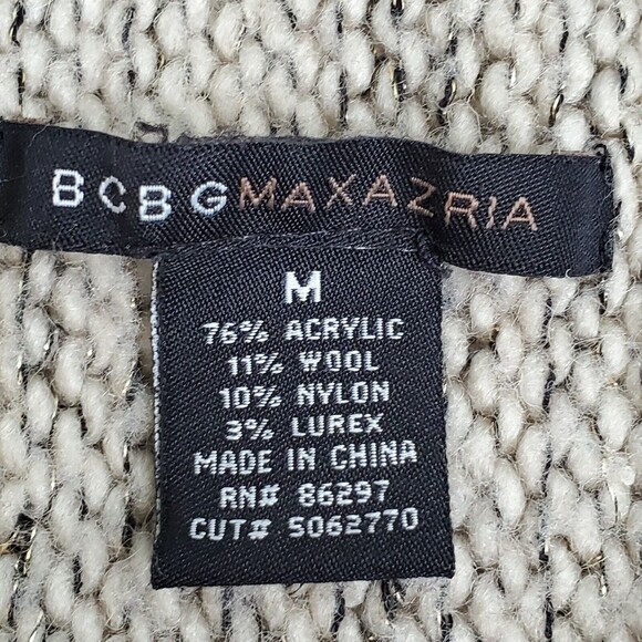 BCBGMAXAZRIA Cardigan Sweater Open Front Wool Blend Beige Aztec Women Sz M Med - Picture 4 of 10
